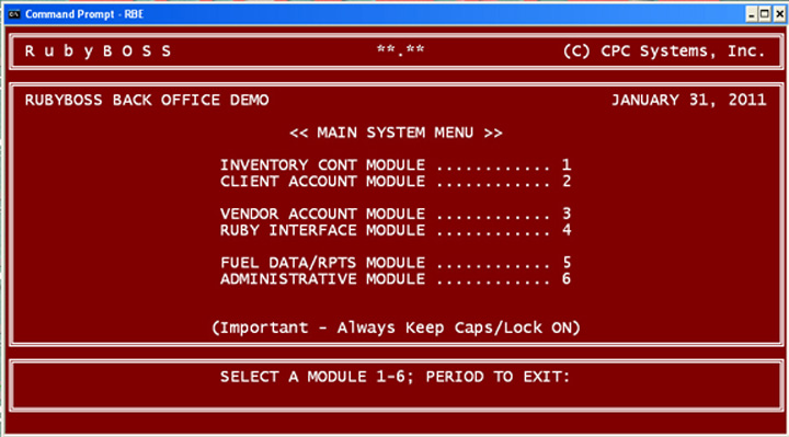 RubyBOSS Main System Menu