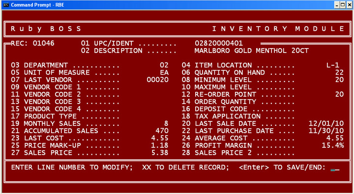 RubyBOSS Inventory Item 